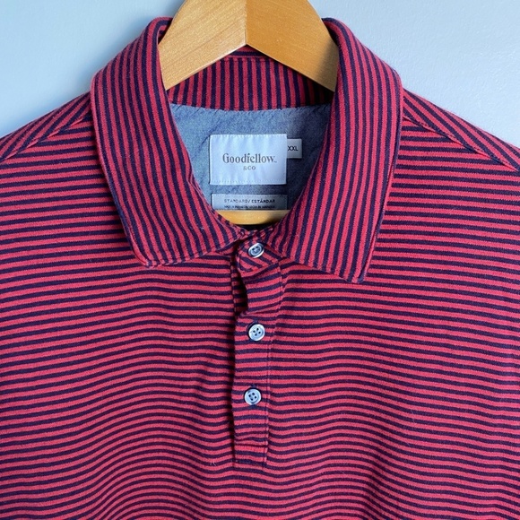 Goodfellow & Co. Men's Standard Black and Red Medium Knit Polo Golf‎ Shirt XXL - Picture 3 of 13